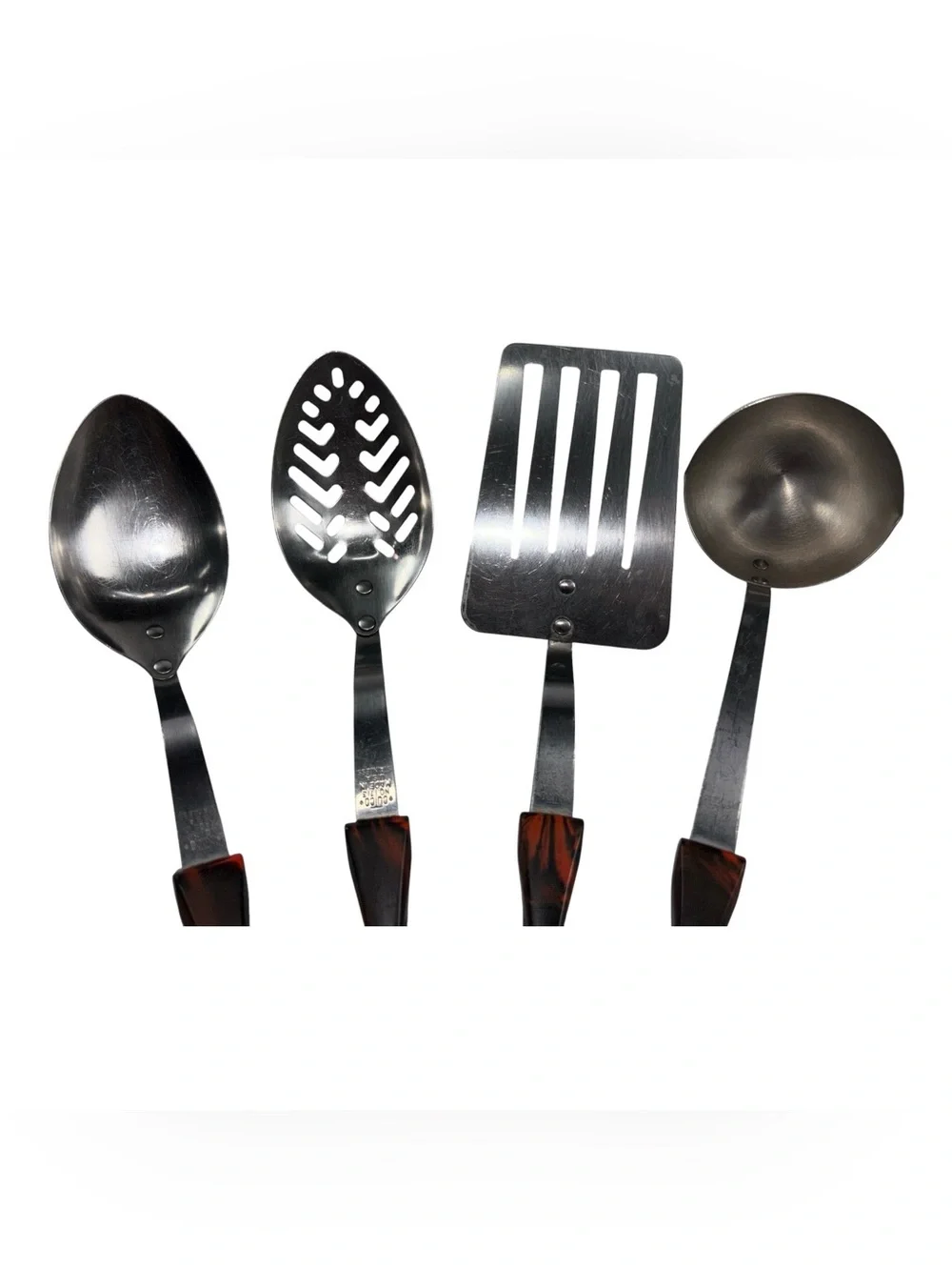 CUTCO 4 Pc Utensil Set Classic Swirl Brown Vintage Spatula Slotted Spoon Ladel